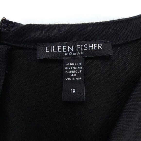 NEW Eileen Fisher Woman Tencel & Organic Linen Slub Jumpsuit Wide Leg Black 1X - Picture 2 of 11
